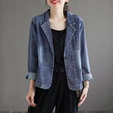 2024 Jeans Blazer Coat Women Spring Autumn New Retro Denim Jacket Female Loose Casual Coats Ladies Denim Tops