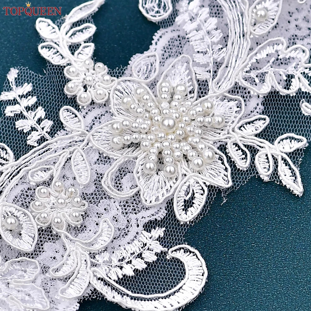 TopQueen ST66 Leg Ring Bride Sexy Lace Flower Rhinestones Pearls Wedding Garter Belt Bridal White Thigh Leg Accessories