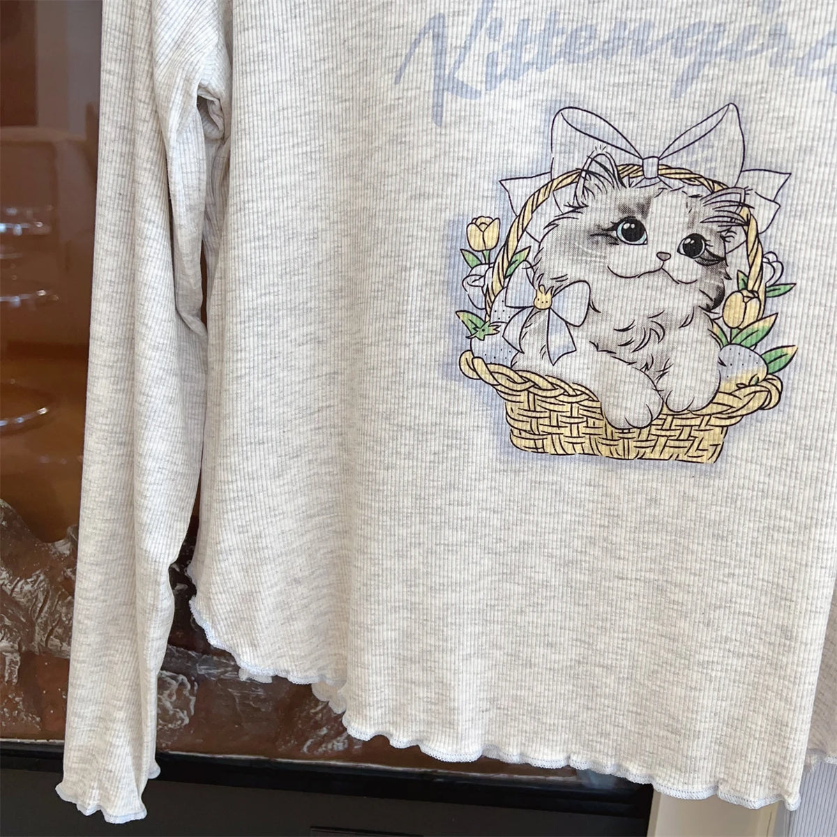 Modal Pajama Sets Sweet Cat Loose Long Sleeve Round Collar Bow Short T Shirt Women's Spring and Autumn Soft Sleepwear