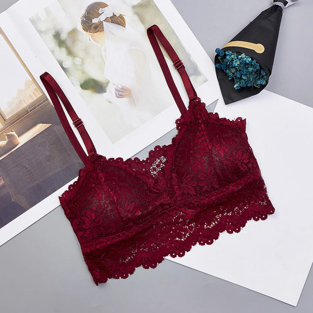 Women One Size Vest Lace Crop Brassiere Sexy V-Neck Chest Pad Bras Camisole Crop Top Solid Color Wireless Bra For Women Sutiã