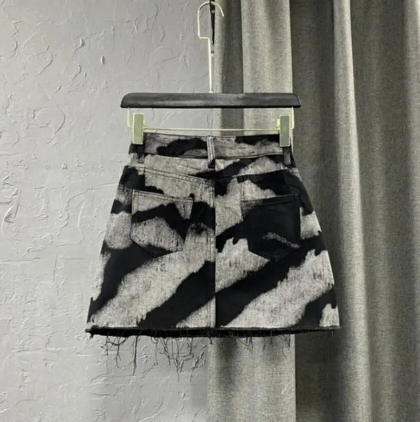 2023 Summer New Denim Skirts Women High Waist Personalized Pattern Jeans Mini Skirts Casual A-line Jupe Femme p366