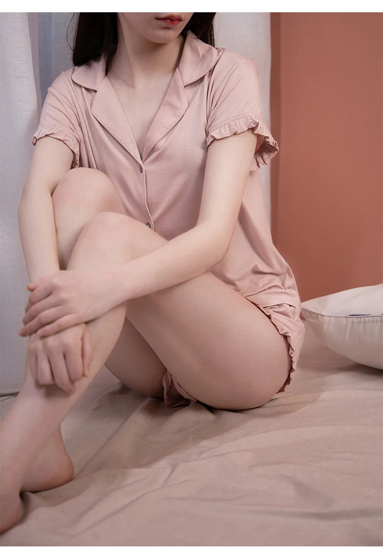 Winsleter, Modal Casual 2Pcs Pajama Set, Women Short Sleeve Top Shorts, Fashion Soft Sleep Homewear, 2024 Summer Autumn S47431QM