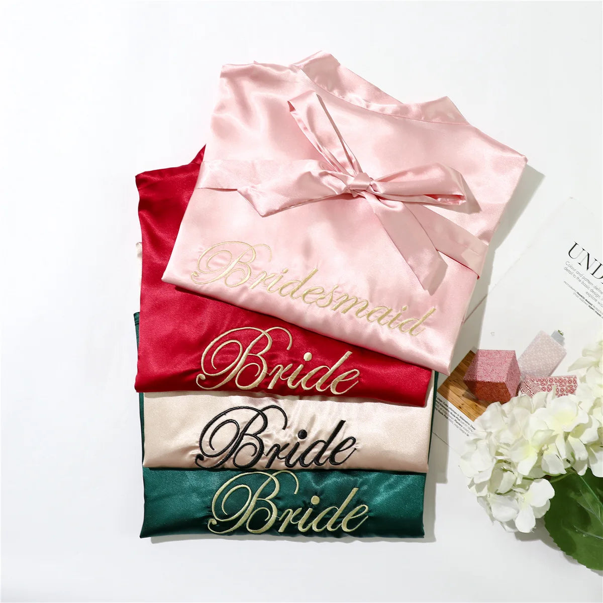 Embroidery Bride Bridesmaid Wedding Robe Gift Sexy Elegant Kimono Sleepwear Lady Bathrobe Intimate Lingerie Satin Home Dress