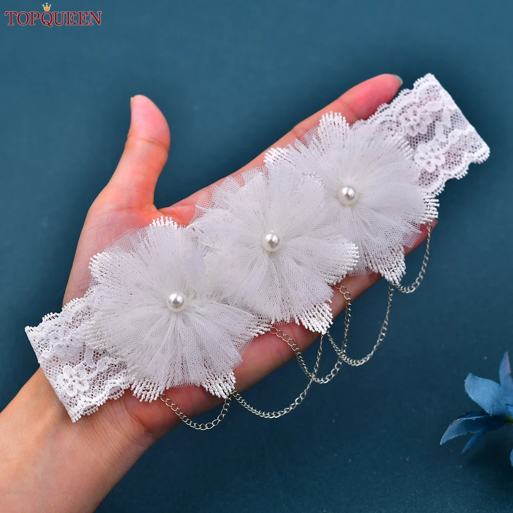 TopQueen ST66 Leg Ring Bride Sexy Lace Flower Rhinestones Pearls Wedding Garter Belt Bridal White Thigh Leg Accessories