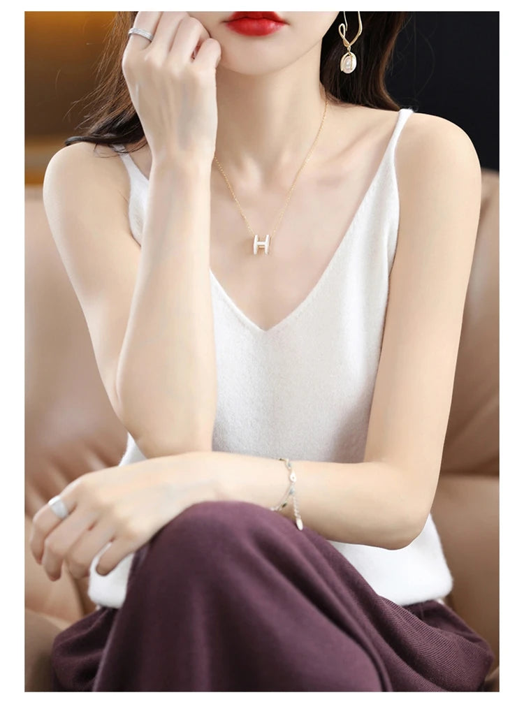 Spring Summer Women Camis Tops Solid Casual Knitted Tops Sexy V-neck Bottoming Tank Tops 2024 Knit Fashion Korean Tank Top