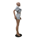 Women Solid Ribbed Patchwork 2 Piece Set Zip-up Short Sleeve Pockets Slim Crop Tops + Bodycon Mini Skirts Casual Streetwear Suit