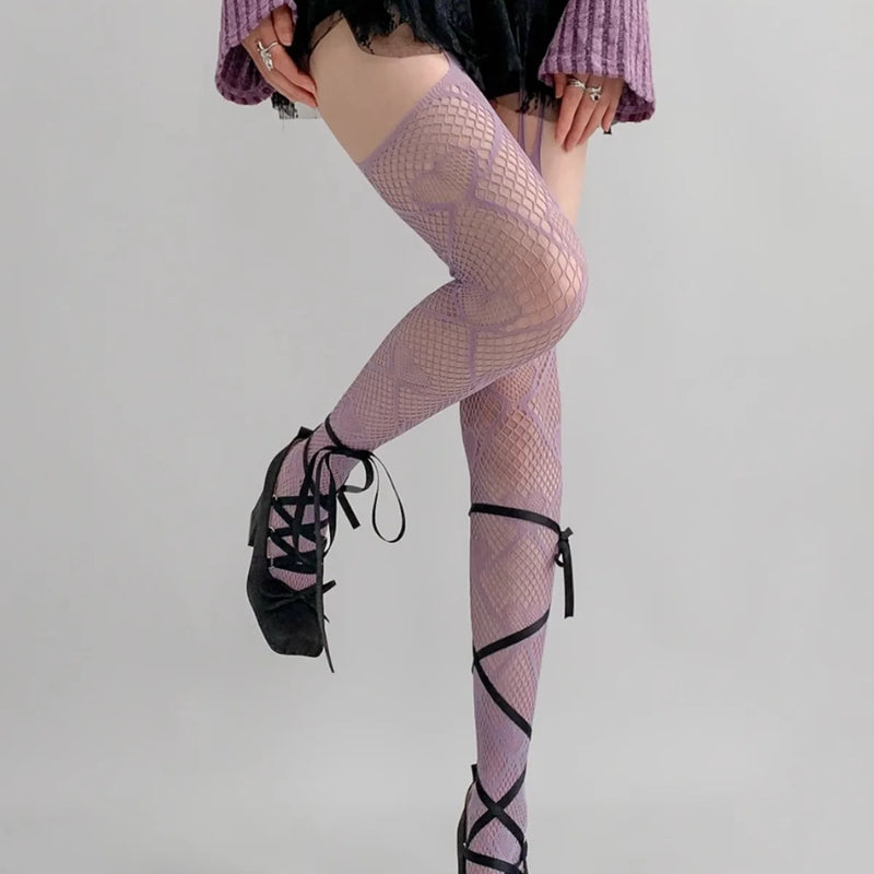 Y2K Love Heart Fishnet Stockings Sweet Girl Pantyhose Nude Women Sexy Suspender Tights JK Lolita Cosplay Party Lace Stockings