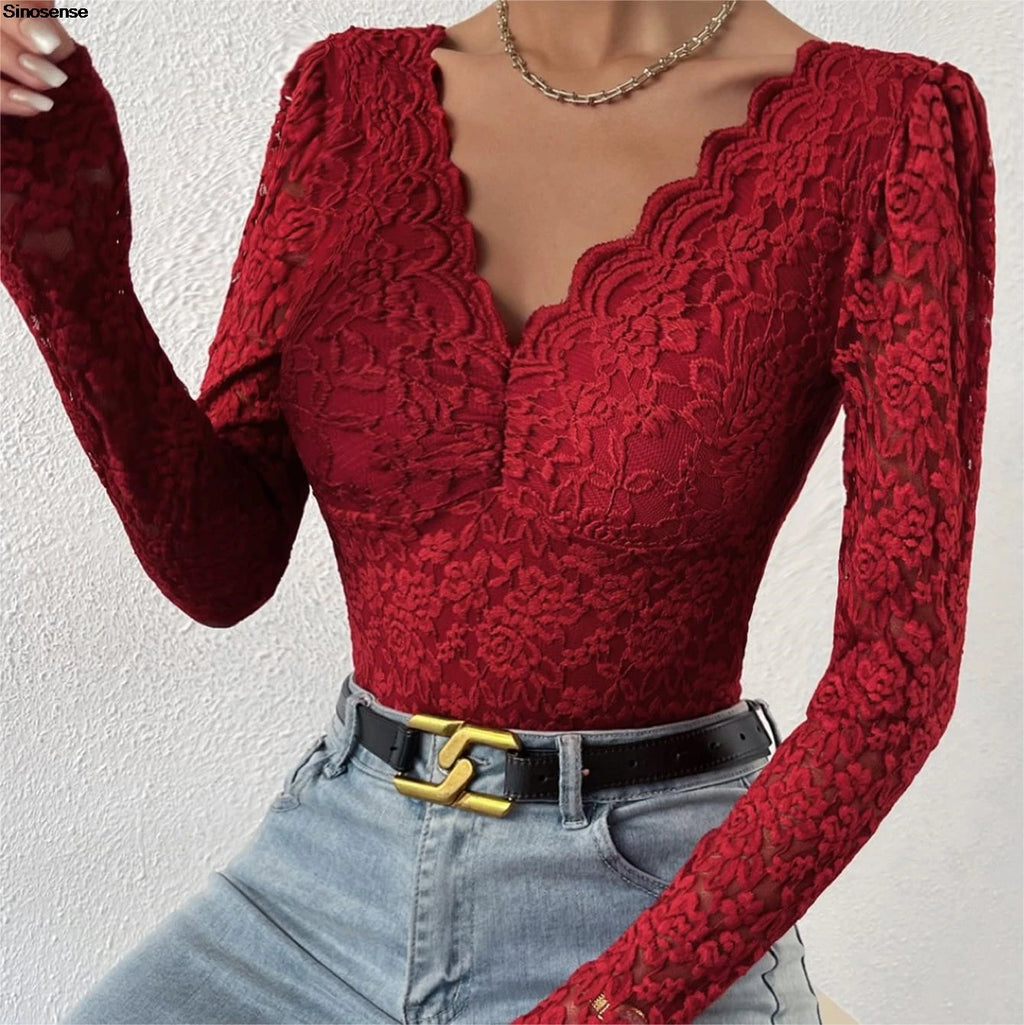 Womens Elegant Floral lace Shaping Bodysuit Sexy Scallop Trim V Neck Slimming Body Shaper Slim Night Club Party Leotards Tops