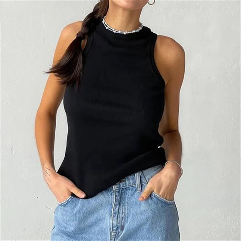Women Solid Round Sleeveless Camis Tank Top Women Vest Camisole Summer Basic Elastic Tank Top Women O Neck Solid Tank Top Y2k