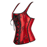 Corset Top Plus Size Sexy Lingerie Women Bustier Strap Embroidery Flower Overbust Corselet Vintage Fairy Burlesque Red Black