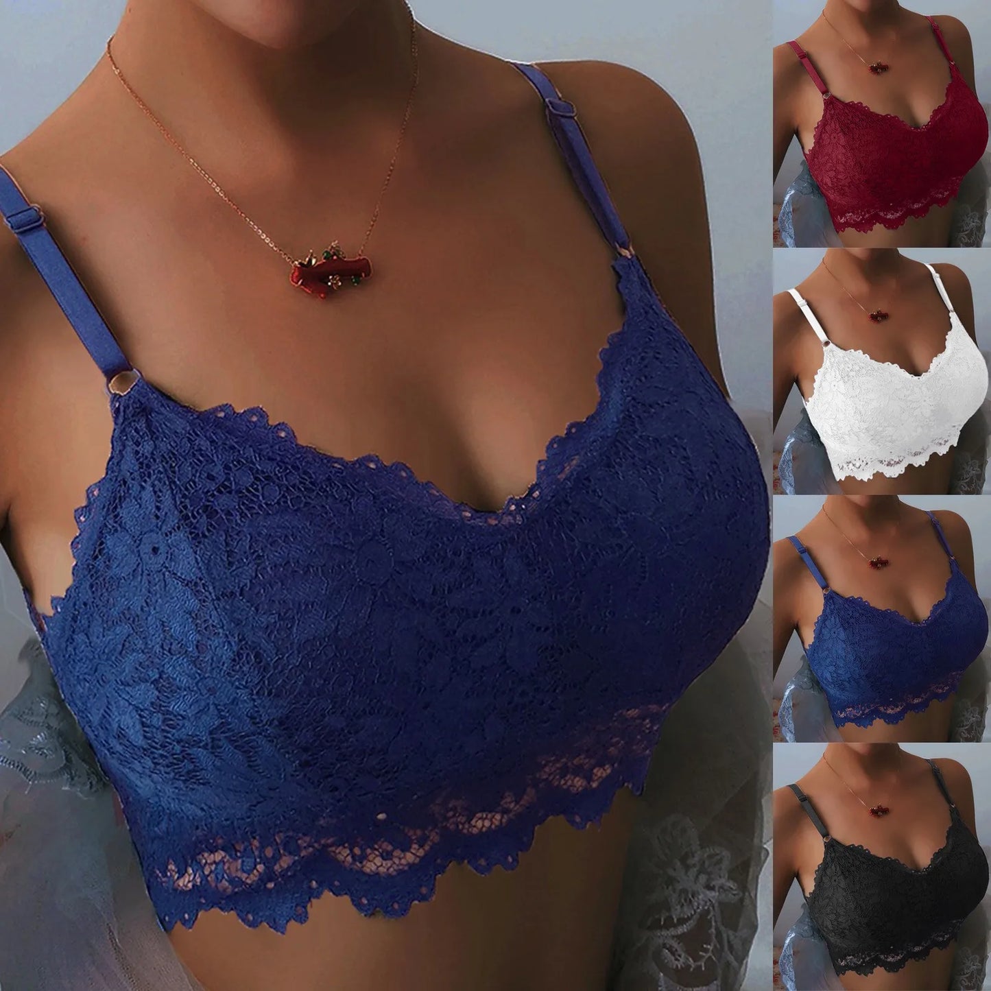 Women One Size Vest Lace Crop Brassiere Sexy V-Neck Chest Pad Bras Camisole Crop Top Solid Color Wireless Bra For Women Sutiã