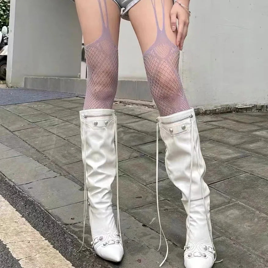 Y2K Love Heart Fishnet Stockings Sweet Girl Pantyhose Nude Women Sexy Suspender Tights JK Lolita Cosplay Party Lace Stockings
