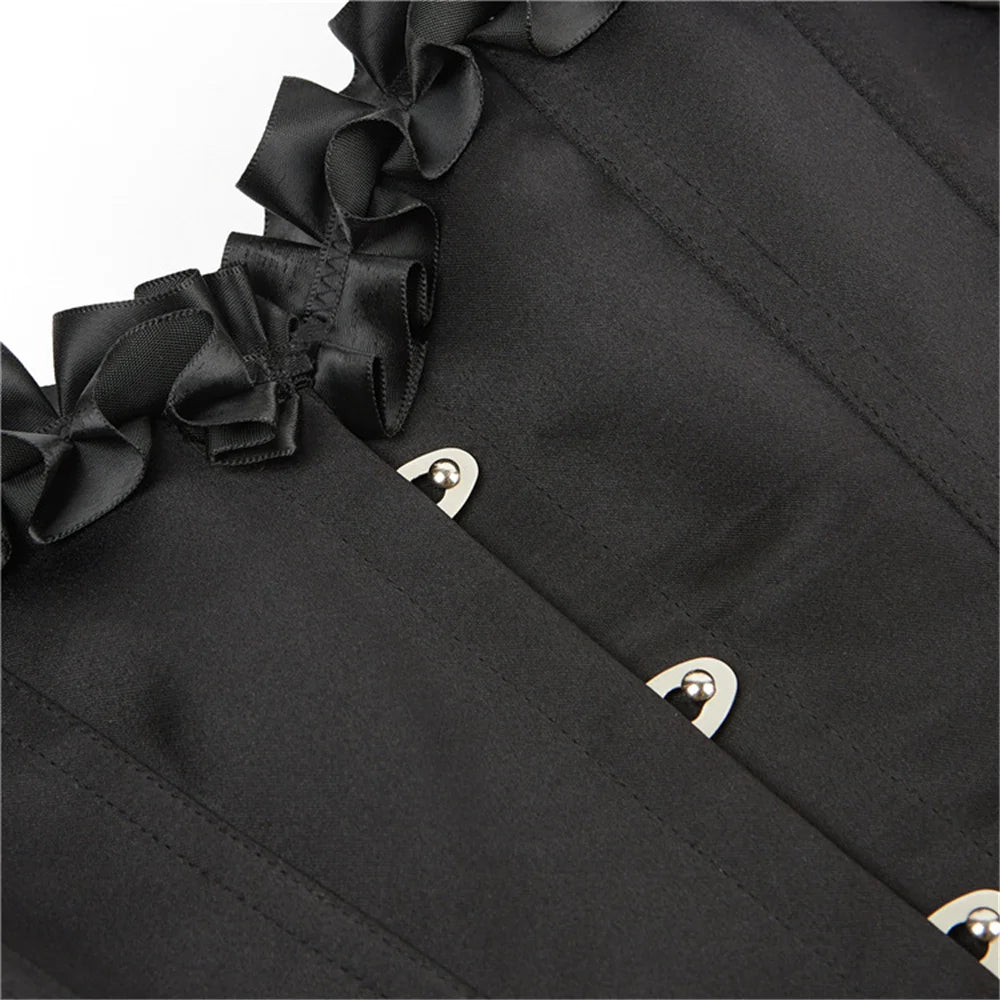 Black Bustiers And Corset Top Ruffle Lace Decoration Gothic Waist Trainer Body Shaper Sexy Overbust Corsets