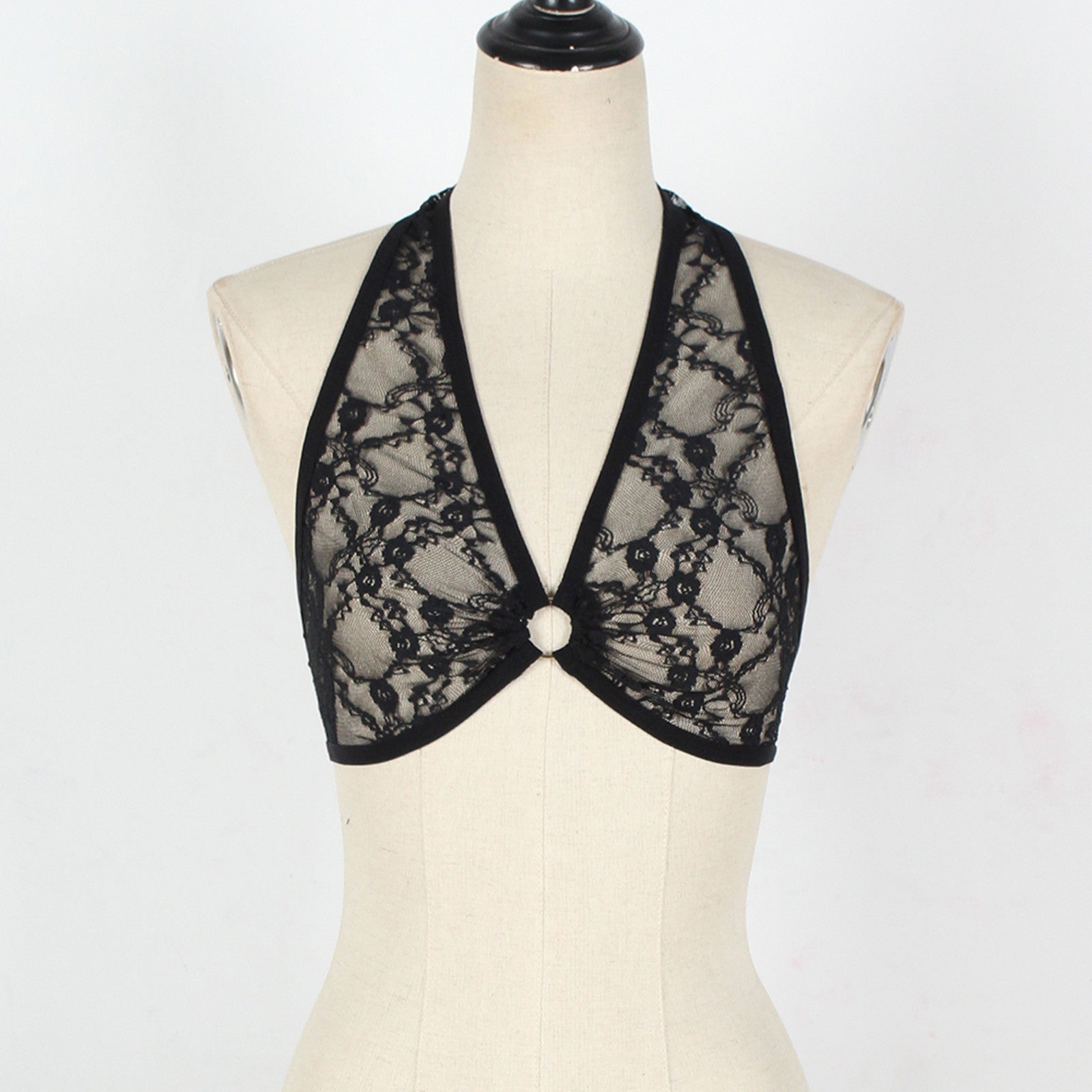 Lingerie For Ladies Lace Halter Neck Criss Cross Back Lace Bra Deep V Scalloped Strappy Bralette Lenceria Sexys Para Mujer Fina