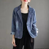 2024 Jeans Blazer Coat Women Spring Autumn New Retro Denim Jacket Female Loose Casual Coats Ladies Denim Tops