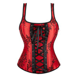 Corset Top Plus Size Sexy Lingerie Women Bustier Strap Embroidery Flower Overbust Corselet Vintage Fairy Burlesque Red Black