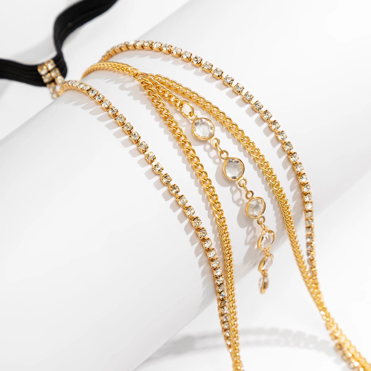 IngeSight.Z Sexy Full Rhinestones Imitation Pearl Tassel Leg Thigh Chain for Women Simple Adjustable Elastic Band Body Chain