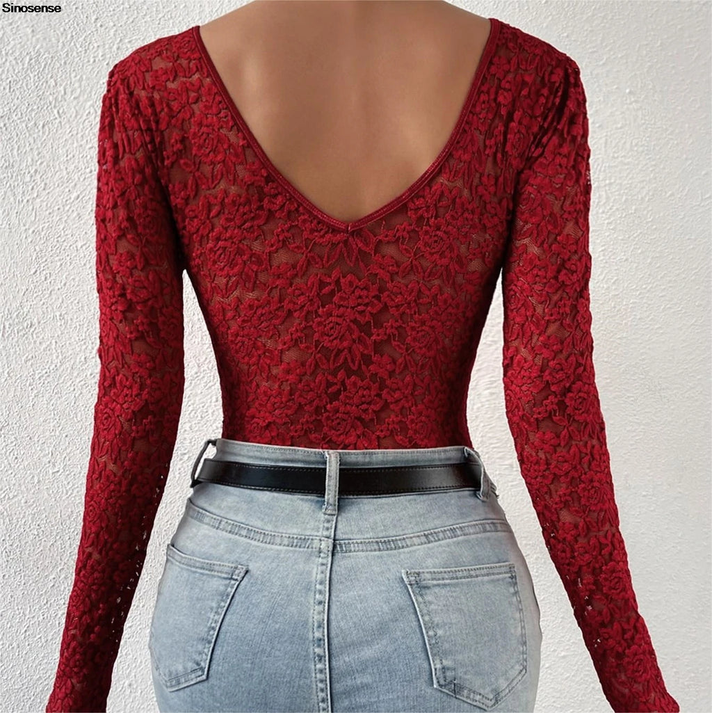 Womens Elegant Floral lace Shaping Bodysuit Sexy Scallop Trim V Neck Slimming Body Shaper Slim Night Club Party Leotards Tops