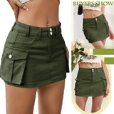 Denim Skirt with Pockets Stylish Women's Denim Cargo Skirt with Button Fly Pockets Low Waist Mini Jean Skirt for Streetwear