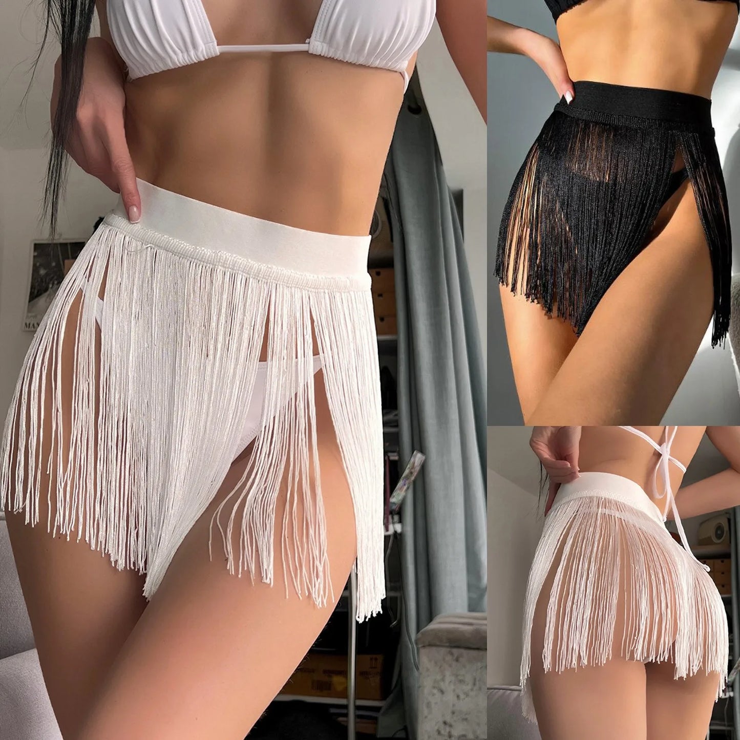 Women's Beach Tassel Skirt Solid Bikini Summer Vacation Swimsuit Solid Cover Up Skirt Swimsuit For Women Bathing Suit Beachwear