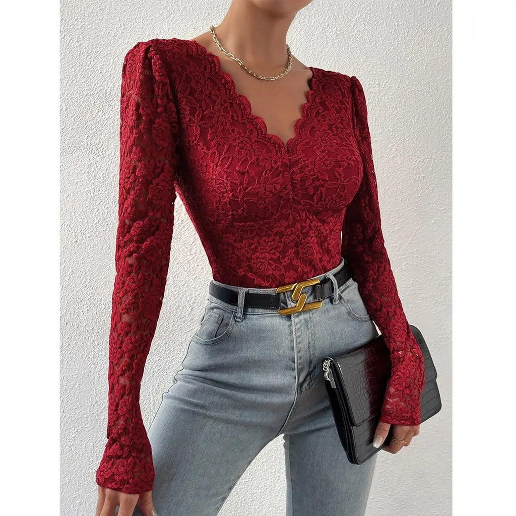 Womens Elegant Floral lace Shaping Bodysuit Sexy Scallop Trim V Neck Slimming Body Shaper Slim Night Club Party Leotards Tops