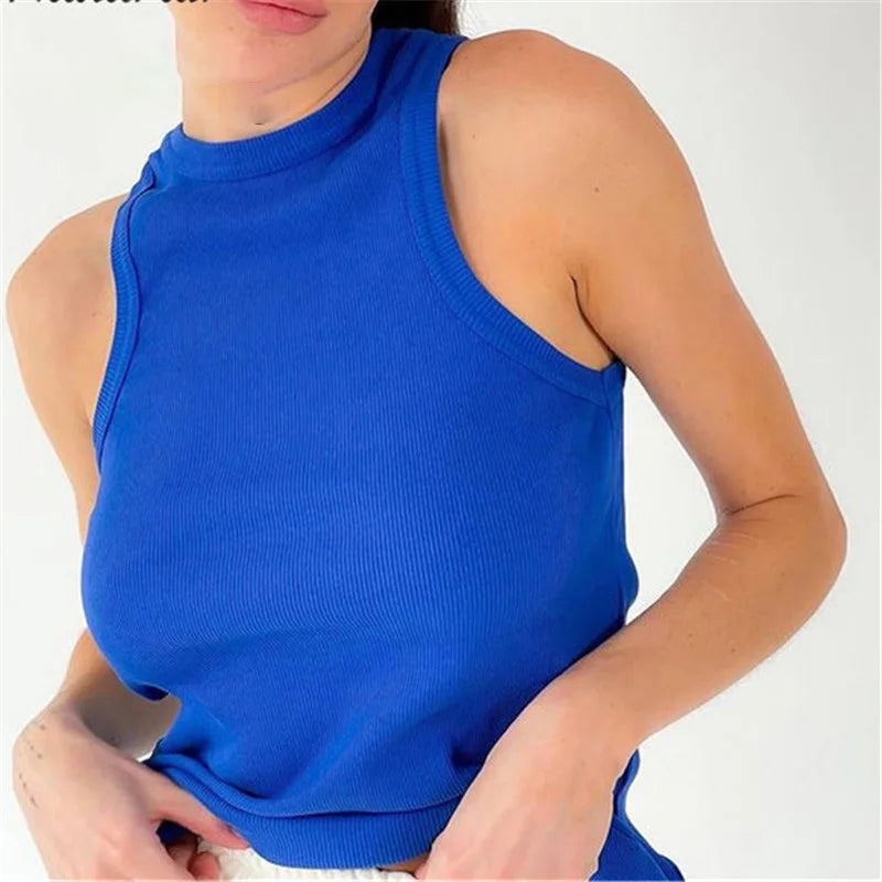 Women Solid Round Sleeveless Camis Tank Top Women Vest Camisole Summer Basic Elastic Tank Top Women O Neck Solid Tank Top Y2k