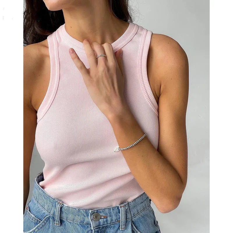 Women Solid Round Sleeveless Camis Tank Top Women Vest Camisole Summer Basic Elastic Tank Top Women O Neck Solid Tank Top Y2k
