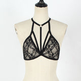 Lingerie For Ladies Lace Halter Neck Criss Cross Back Lace Bra Deep V Scalloped Strappy Bralette Lenceria Sexys Para Mujer Fina