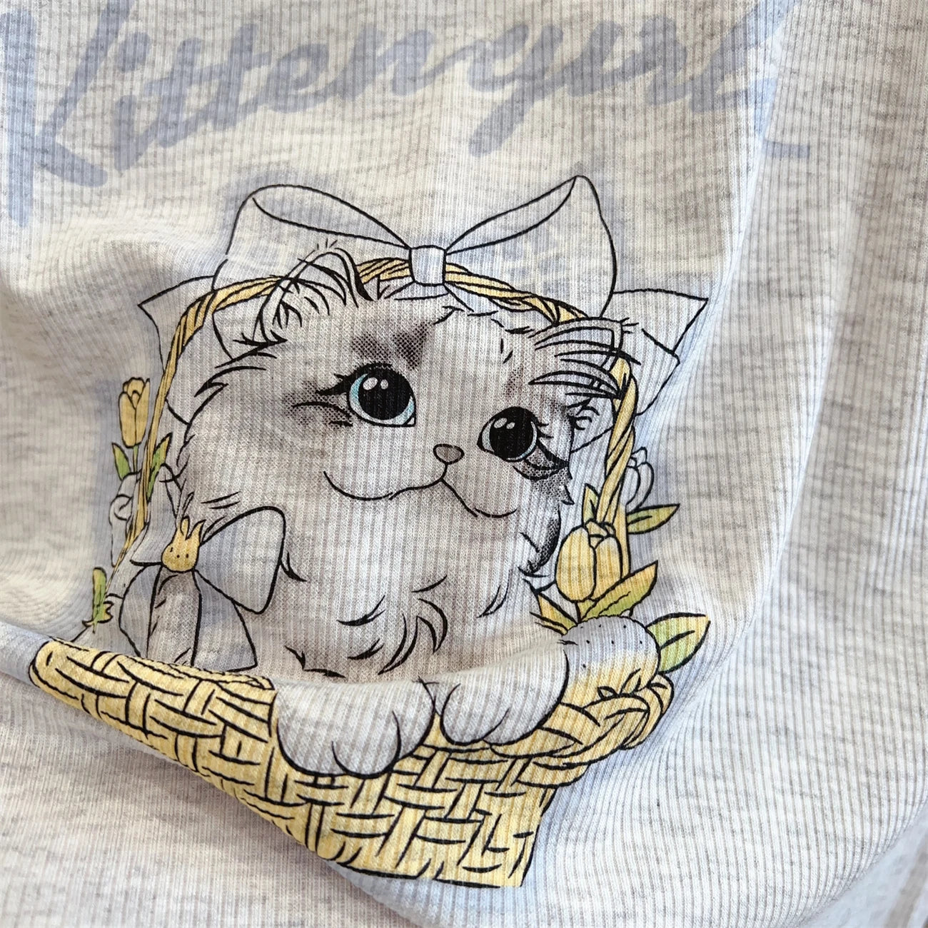 Modal Pajama Sets Sweet Cat Loose Long Sleeve Round Collar Bow Short T Shirt Women's Spring and Autumn Soft Sleepwear