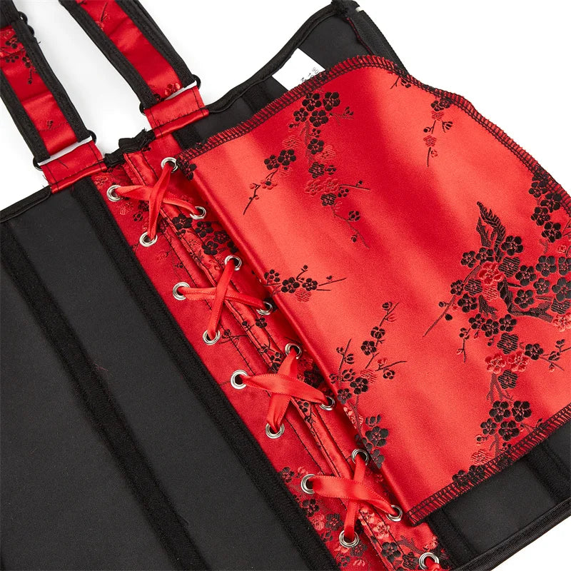 Corset Top Plus Size Sexy Lingerie Women Bustier Strap Embroidery Flower Overbust Corselet Vintage Fairy Burlesque Red Black