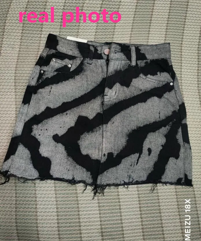 2023 Summer New Denim Skirts Women High Waist Personalized Pattern Jeans Mini Skirts Casual A-line Jupe Femme p366