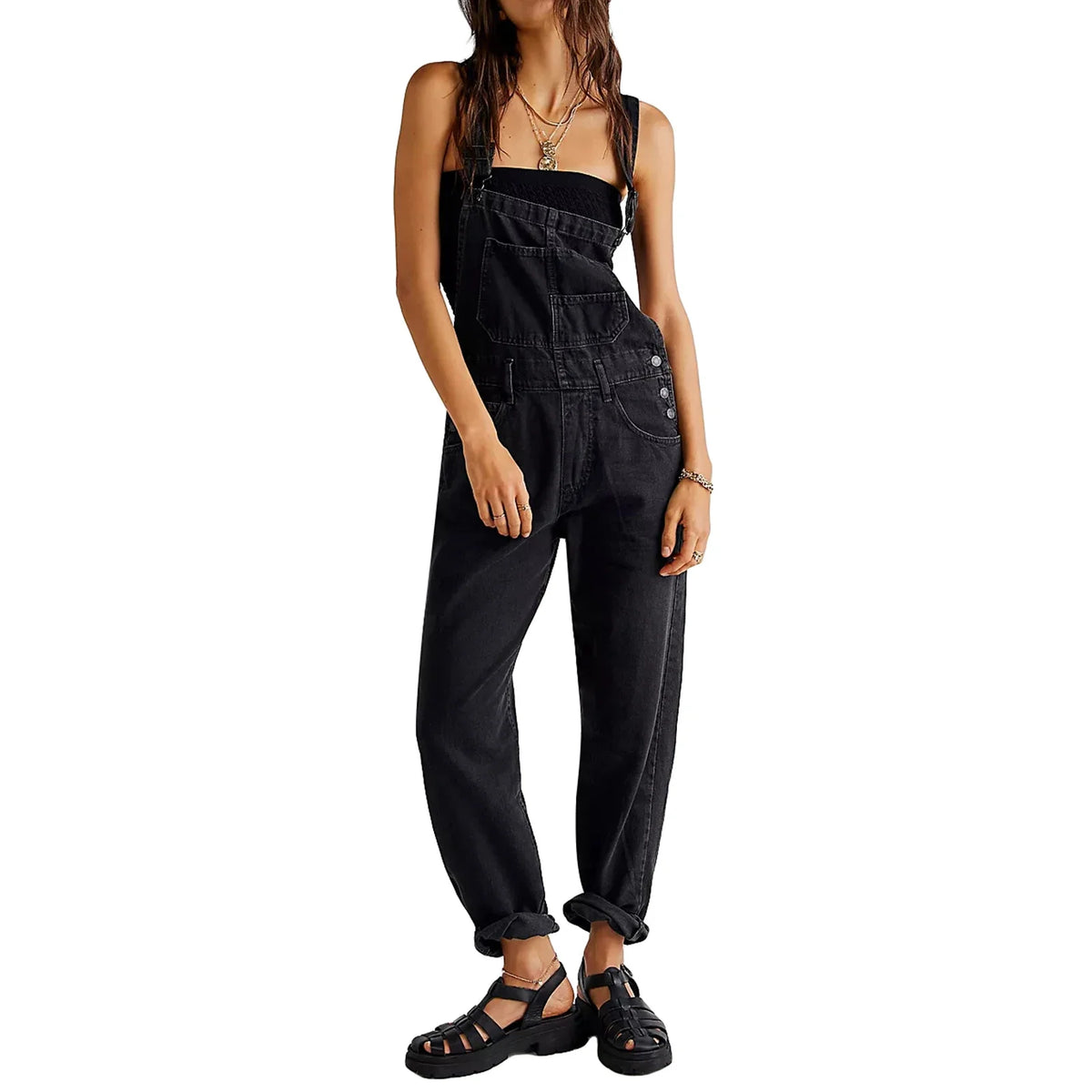 Denim Jumpsuit y2k Women Solid Color Sleeveless High Waist Romper Pants Jeans Bib Overalls with Pockets Streetwear