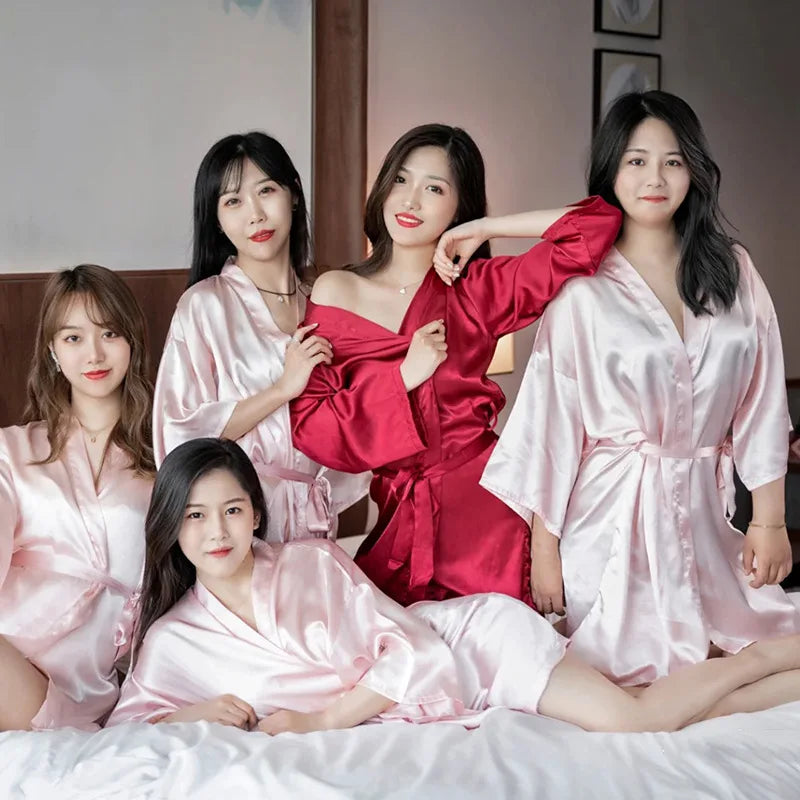 Embroidery Bride Bridesmaid Wedding Robe Gift Sexy Elegant Kimono Sleepwear Lady Bathrobe Intimate Lingerie Satin Home Dress
