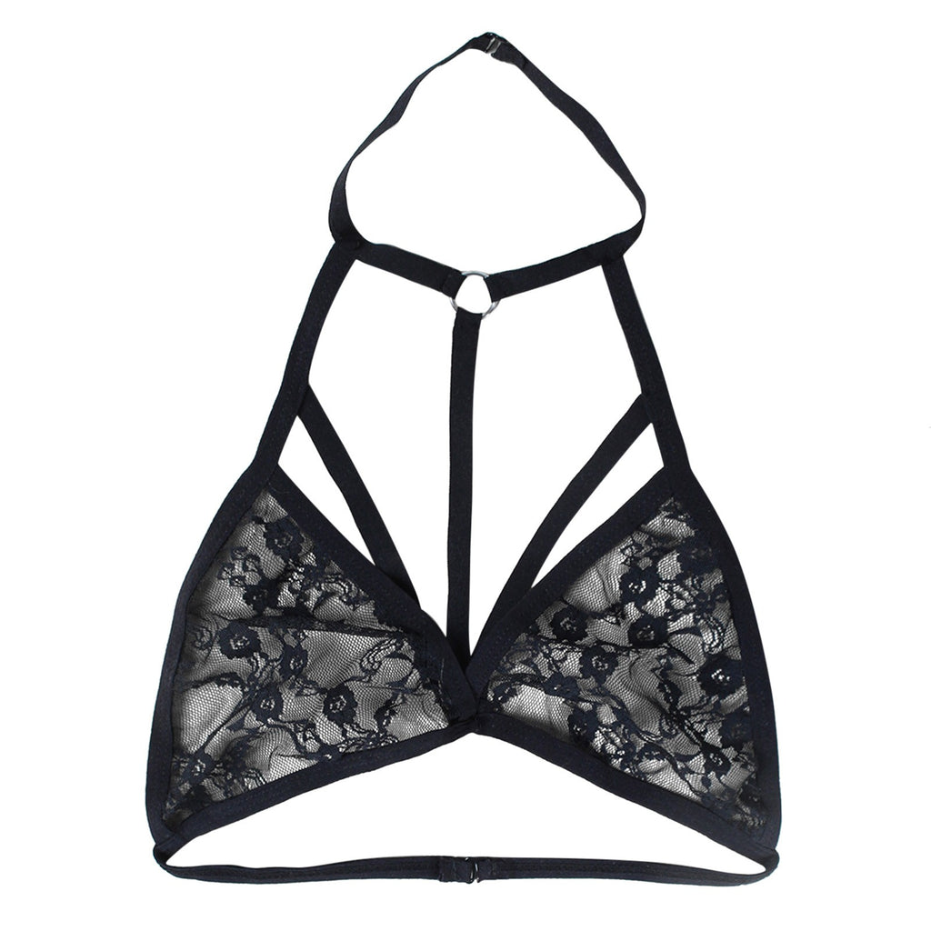 Lingerie For Ladies Lace Halter Neck Criss Cross Back Lace Bra Deep V Scalloped Strappy Bralette Lenceria Sexys Para Mujer Fina