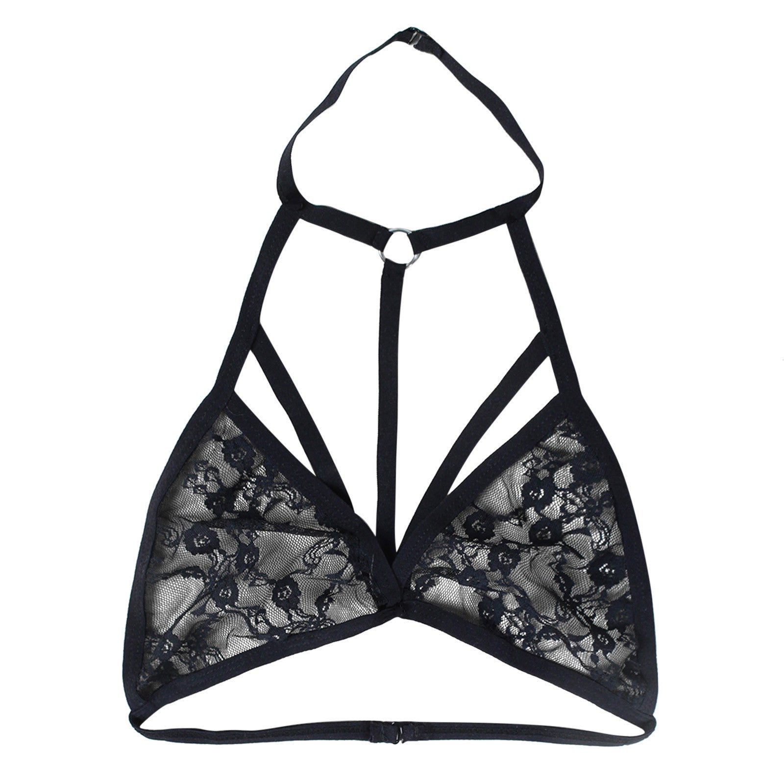 Lingerie For Ladies Lace Halter Neck Criss Cross Back Lace Bra Deep V Scalloped Strappy Bralette Lenceria Sexys Para Mujer Fina