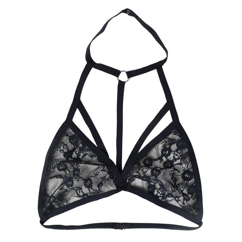 Lingerie For Ladies Lace Halter Neck Criss Cross Back Lace Bra Deep V Scalloped Strappy Bralette Lenceria Sexys Para Mujer Fina