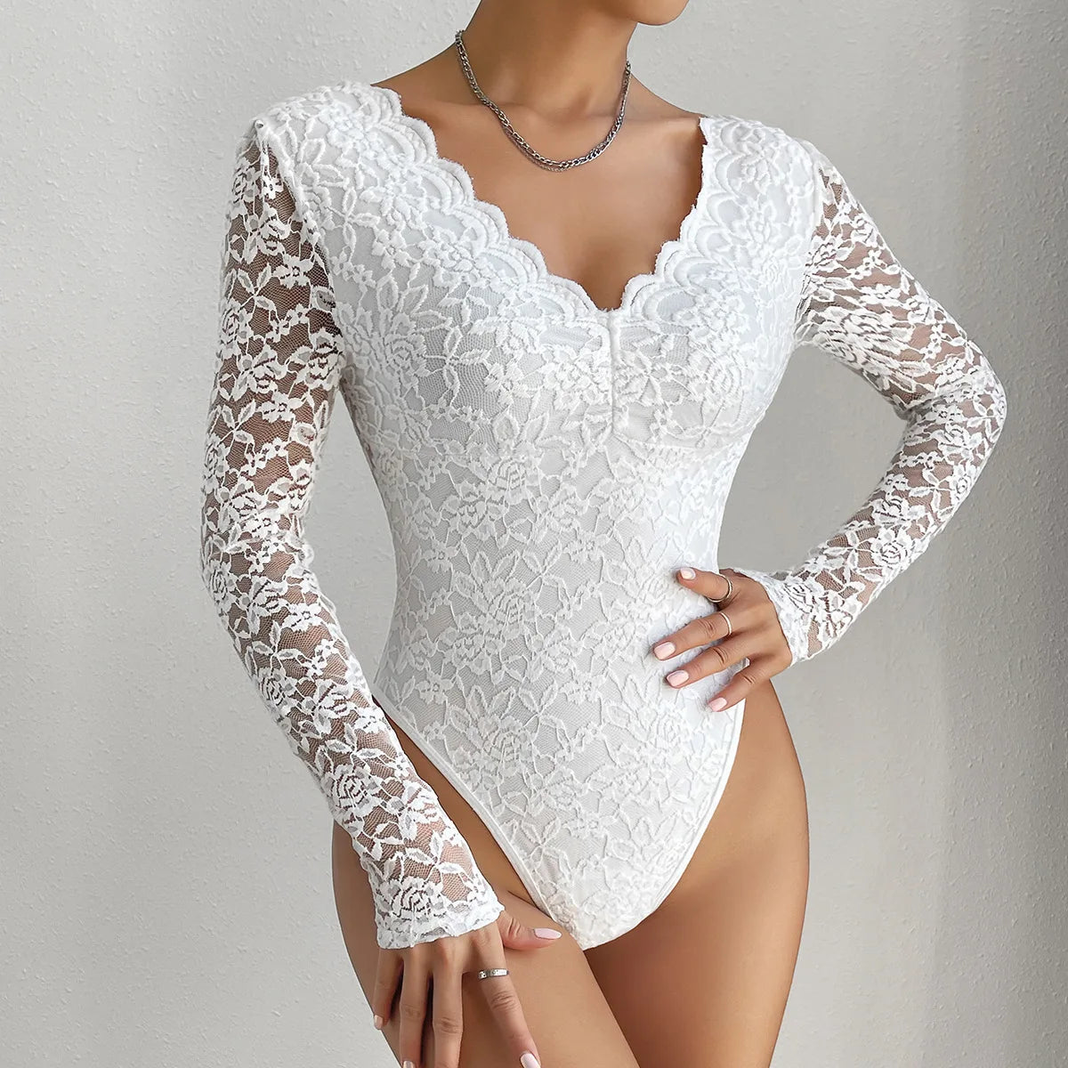 Womens Elegant Floral lace Shaping Bodysuit Sexy Scallop Trim V Neck Slimming Body Shaper Slim Night Club Party Leotards Tops