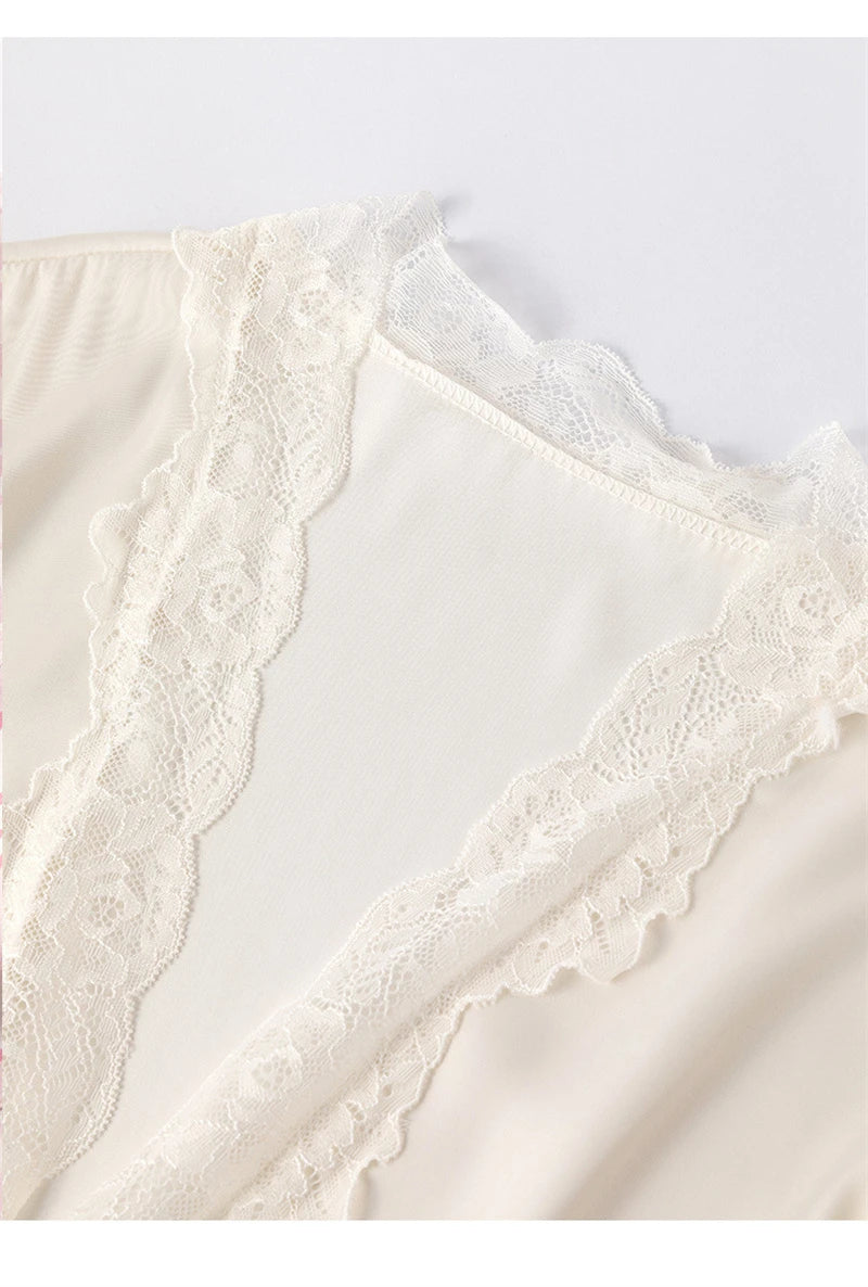 New Female Long Robe Nightgown Set Sexy Lace Trim Sleepwear Suspender Nightdress Spring Summer Casual Satin Home Dress Bathrobe