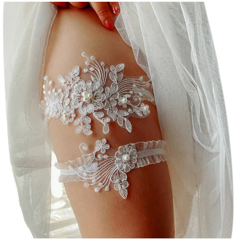 Sexy Fashion Lingerie Wedding Garter Belt Bride Cosplay Party Accessories Bowknot Flower Lace Elastic Leg Ring Bridal Leg Garter