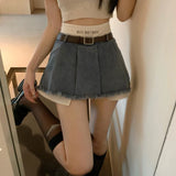 Gidyq Women High Waist Denim Skirts Summer Korean Fashion Patchwork Mini Skirts Streetwear Female Casual Tassels Jeans Skirts