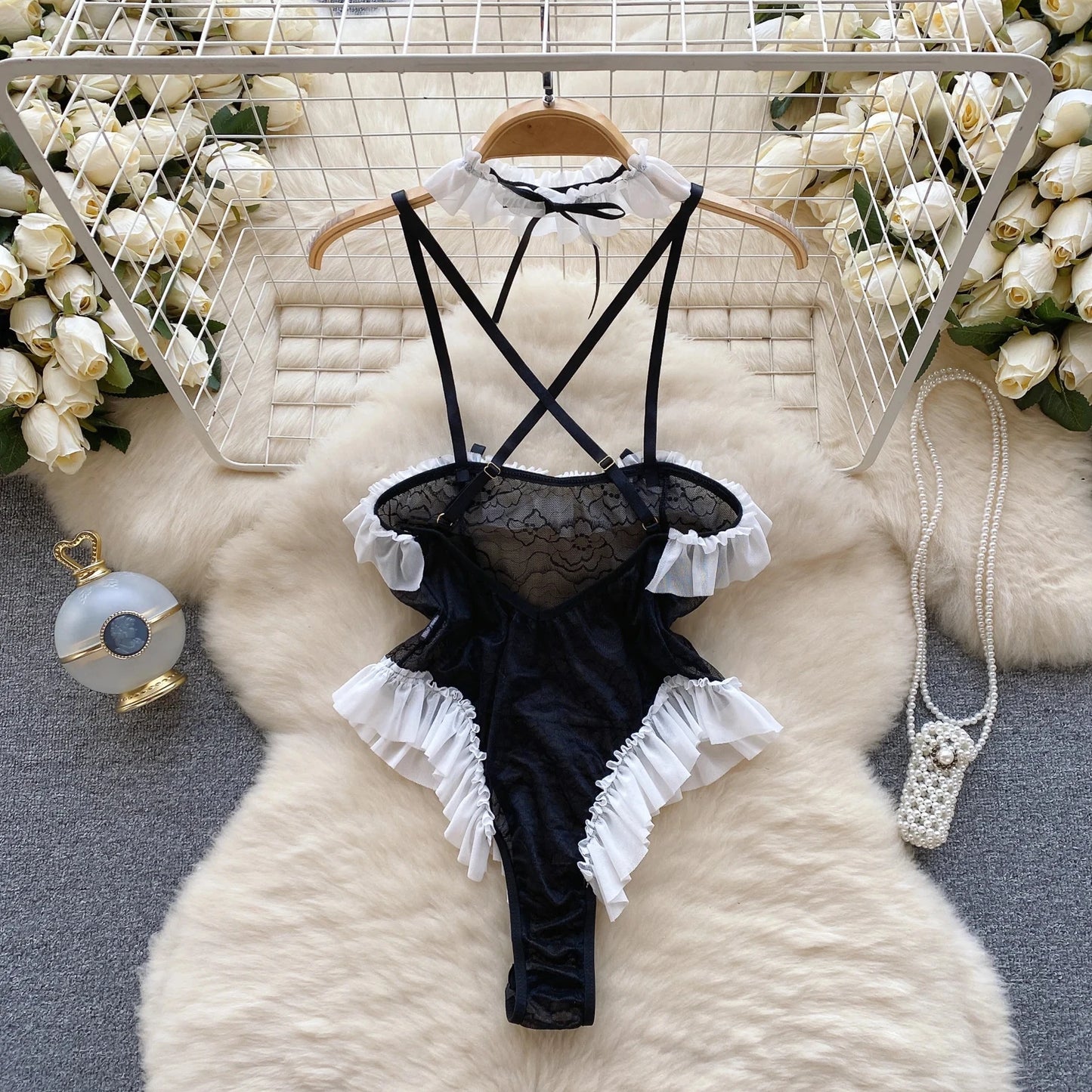 Jumpsuit Hot For Women Ruffles Lace Strappy Onesie Camis Porno Uniform Sheer Sensual Magdalyn Bodycon Bodysuits Transparent New