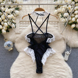 Jumpsuit Hot For Women Ruffles Lace Strappy Onesie Camis Porno Uniform Sheer Sensual Magdalyn Bodycon Bodysuits Transparent New