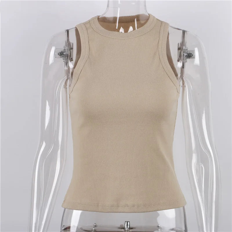 Women Solid Round Sleeveless Camis Tank Top Women Vest Camisole Summer Basic Elastic Tank Top Women O Neck Solid Tank Top Y2k