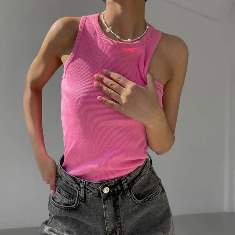 Women Solid Round Sleeveless Camis Tank Top Women Vest Camisole Summer Basic Elastic Tank Top Women O Neck Solid Tank Top Y2k