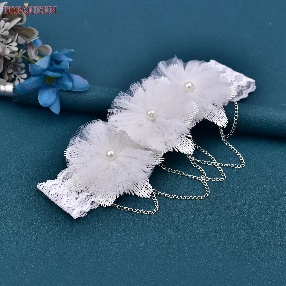 TopQueen ST66 Leg Ring Bride Sexy Lace Flower Rhinestones Pearls Wedding Garter Belt Bridal White Thigh Leg Accessories