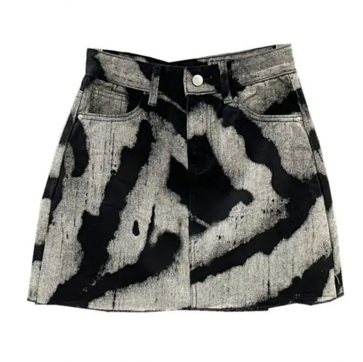 2023 Summer New Denim Skirts Women High Waist Personalized Pattern Jeans Mini Skirts Casual A-line Jupe Femme p366