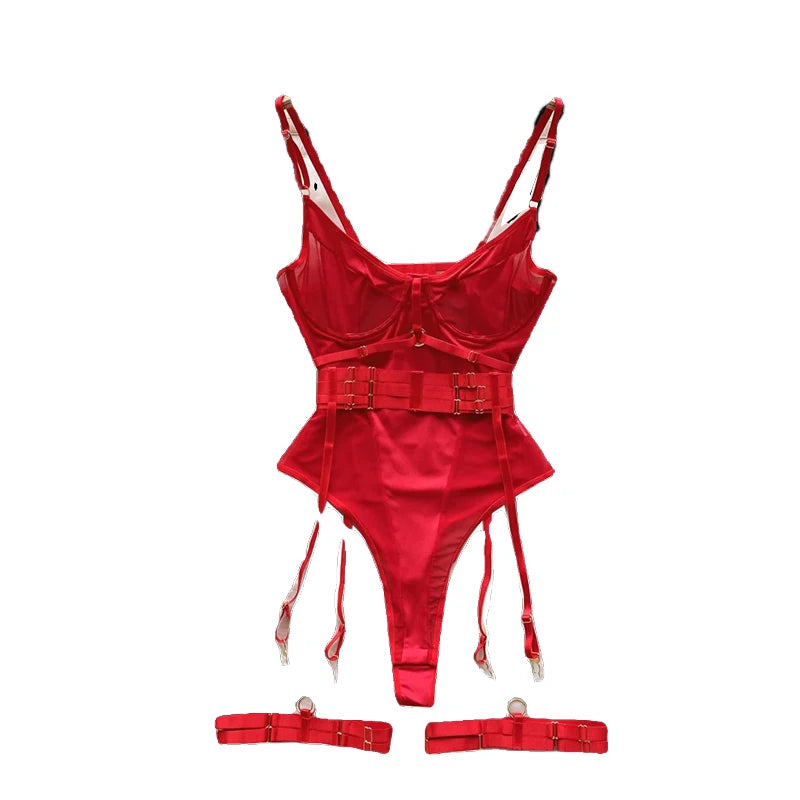 CHILLGIO Women Sexy Push Up Bodysuits Lingerie One Piece Bodycon Combination Catsuits Erotic Fashion Transparent Strappy Rompers