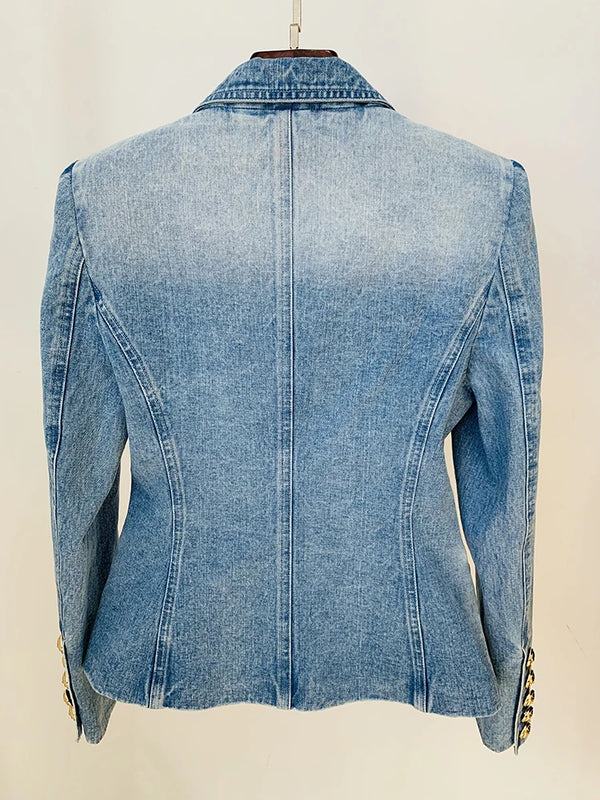 HIGH STREET Newest 2024 Designer Jacket Women's Slim Fitting Double Breasted Lion Buttons Denim Blazer