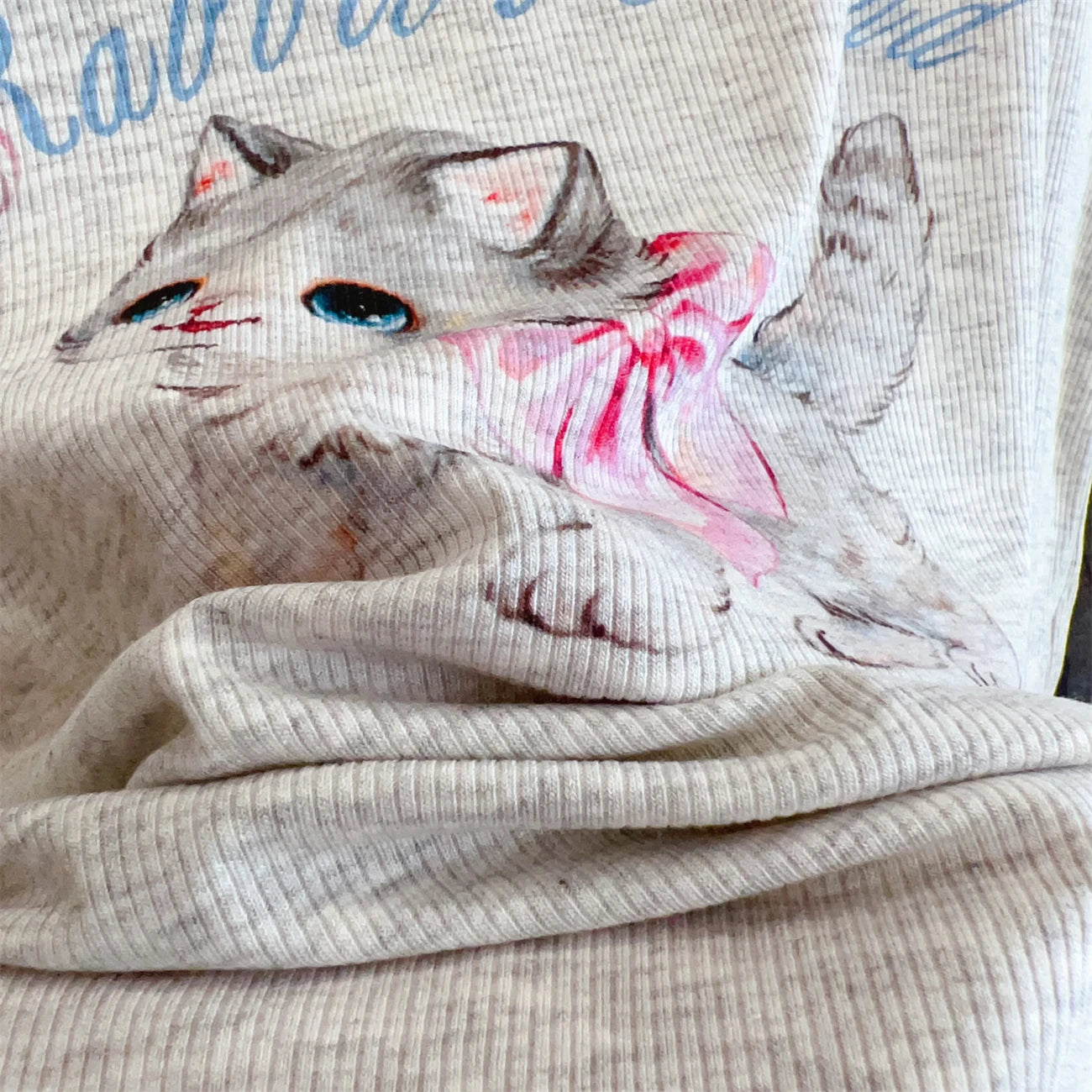 Modal Pajama Sets Sweet Cat Loose Long Sleeve Round Collar Bow Short T Shirt Women's Spring and Autumn Soft Sleepwear