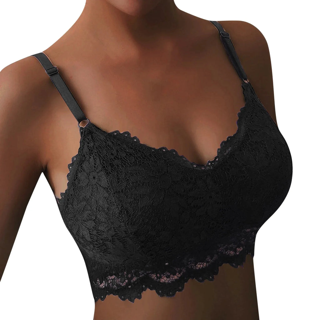 Women One Size Vest Lace Crop Brassiere Sexy V-Neck Chest Pad Bras Camisole Crop Top Solid Color Wireless Bra For Women Sutiã